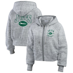 NFL New York Jets WEAR by Erin Andrews Women's Speckled Fleece Cropped Full-Zip Hoodie