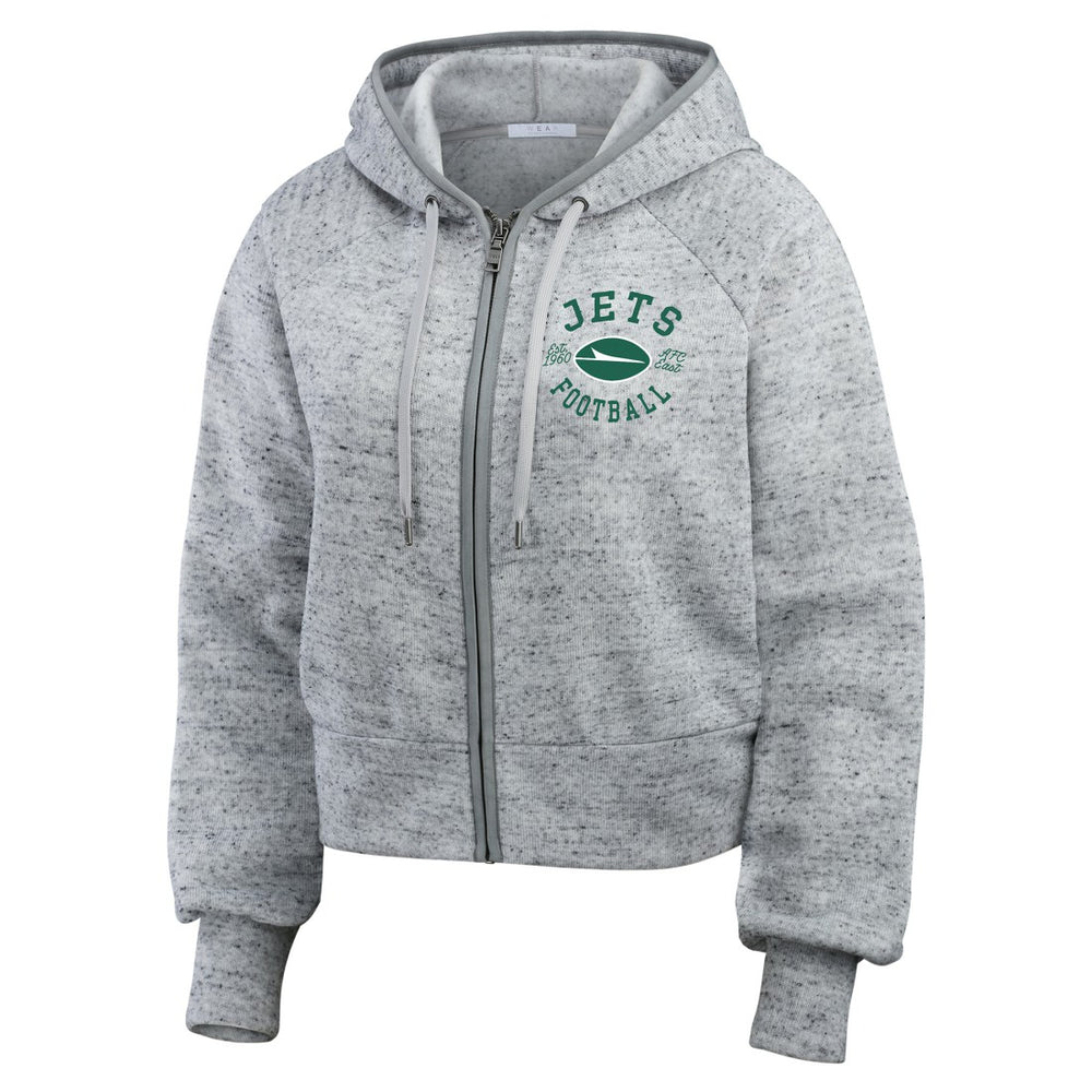 NFL New York Jets WEAR by Erin Andrews Women's Speckled Fleece Cropped Full-Zip Hoodie