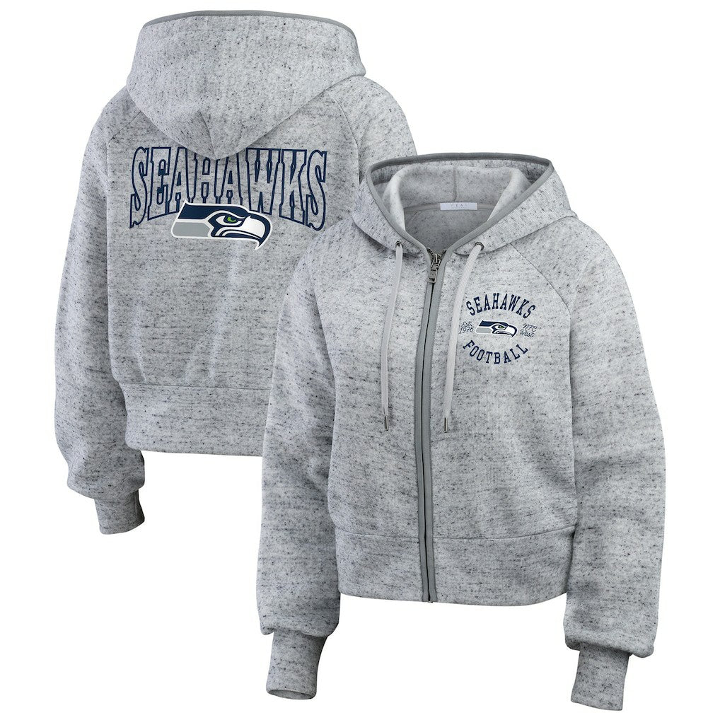 NFL Seattle Seahawks WEAR by Erin Andrews Women's Speckled Fleece Cropped Full-Zip Hoodie