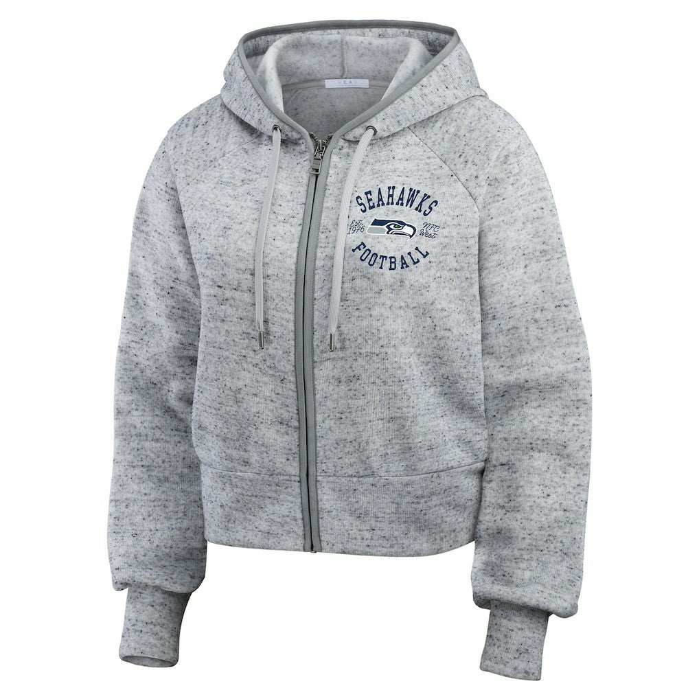 NFL Seattle Seahawks WEAR by Erin Andrews Women's Speckled Fleece Cropped Full-Zip Hoodie
