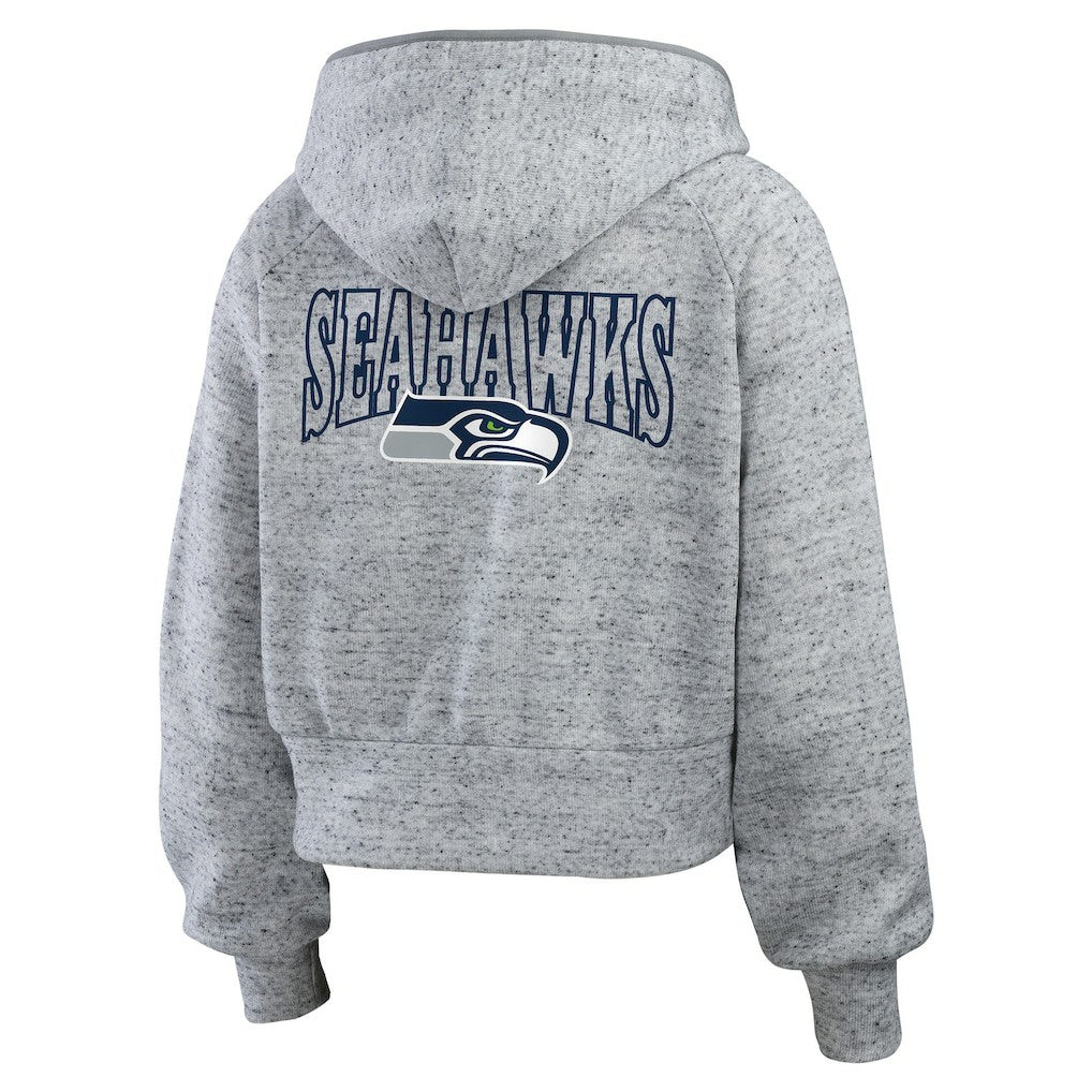 NFL Seattle Seahawks WEAR by Erin Andrews Women's Speckled Fleece Cropped Full-Zip Hoodie