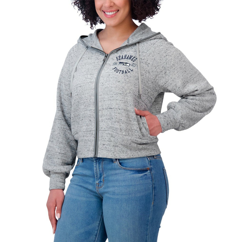NFL Seattle Seahawks WEAR by Erin Andrews Women's Speckled Fleece Cropped Full-Zip Hoodie