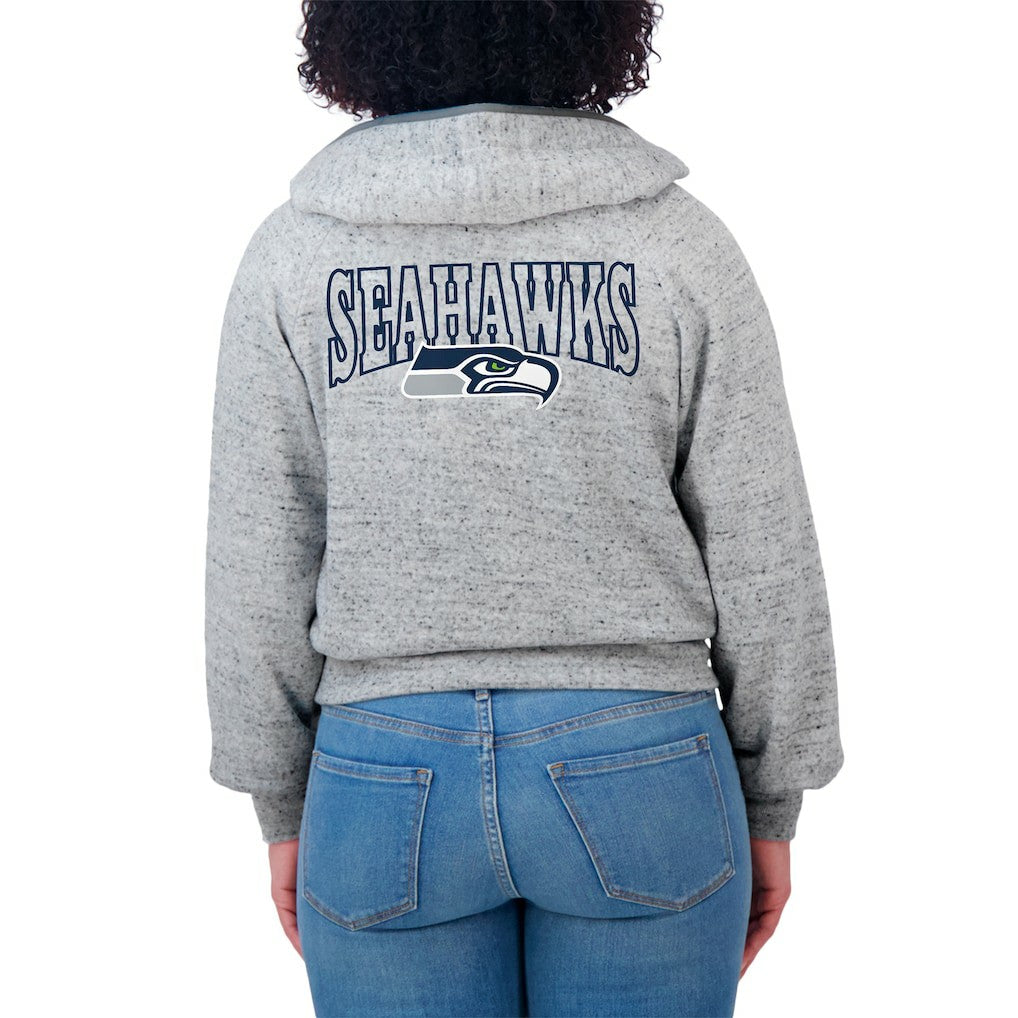 NFL Seattle Seahawks WEAR by Erin Andrews Women's Speckled Fleece Cropped Full-Zip Hoodie