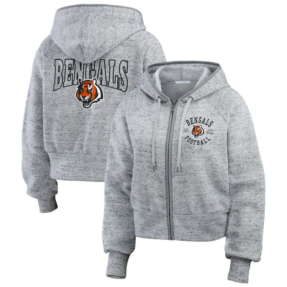 NFL Cincinnati Bengals WEAR by Erin Andrews Women's Speckled Fleece Cropped Full-Zip Hoodie