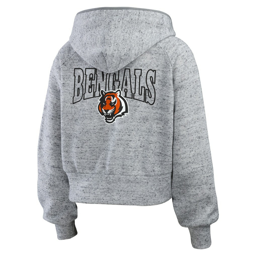 NFL Cincinnati Bengals WEAR by Erin Andrews Women's Speckled Fleece Cropped Full-Zip Hoodie