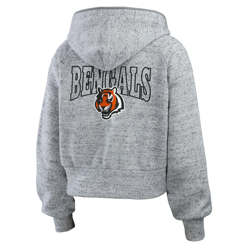 NFL Cincinnati Bengals WEAR by Erin Andrews Women's Speckled Fleece Cropped Full-Zip Hoodie