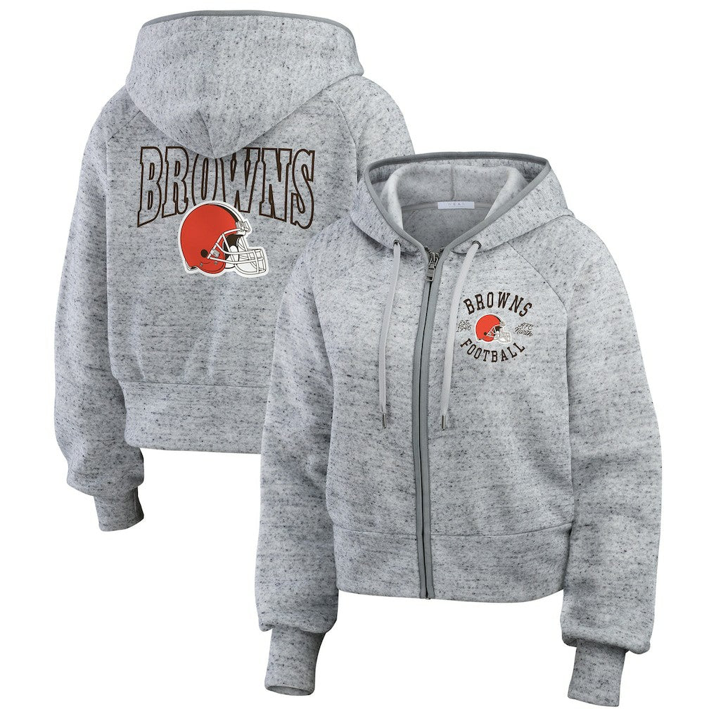 NFL Cleveland Browns WEAR by Erin Andrews Women's Speckled Fleece Cropped Full-Zip Hoodie