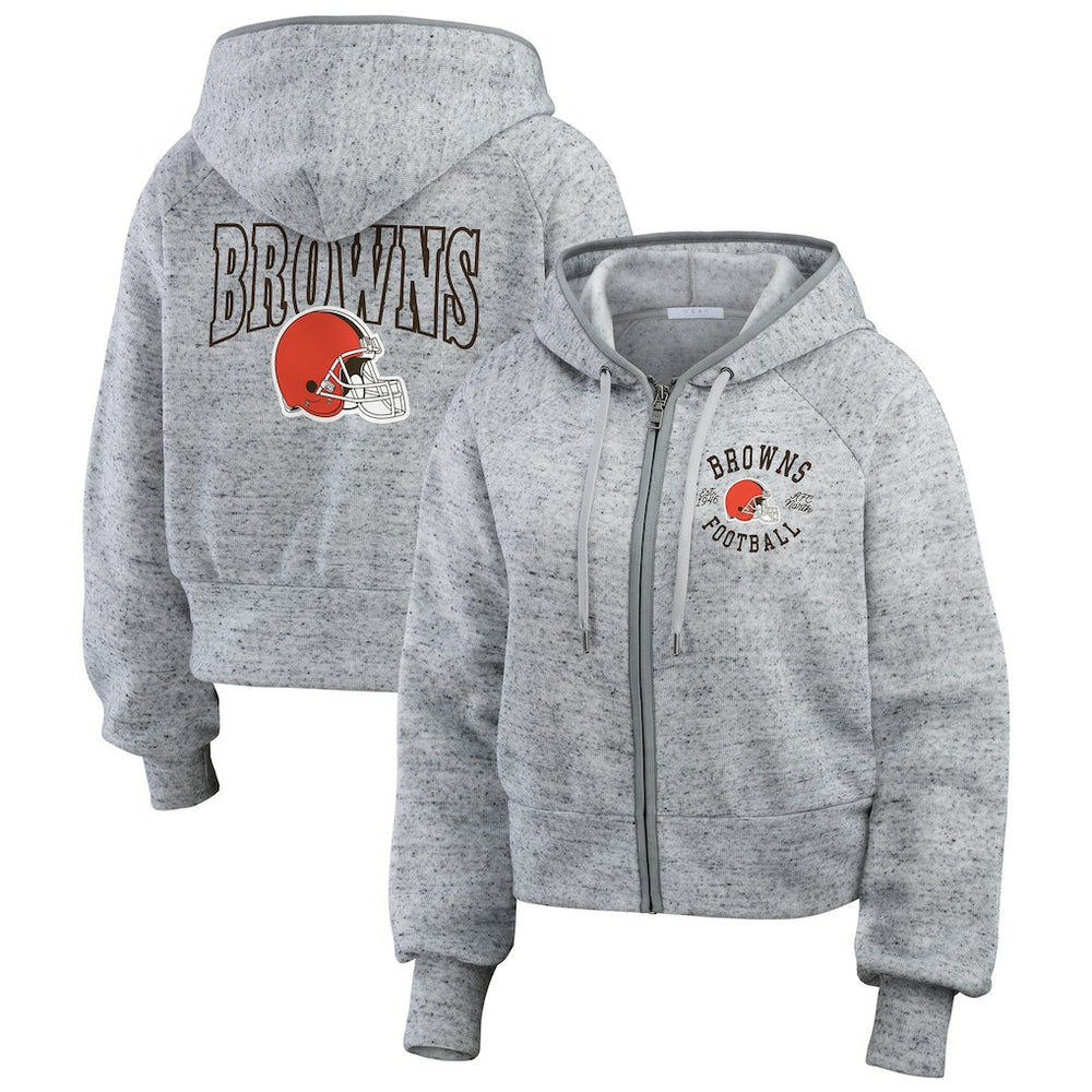 NFL Cleveland Browns WEAR by Erin Andrews Women's Speckled Fleece Cropped Full-Zip Hoodie