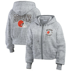 NFL Cleveland Browns WEAR by Erin Andrews Women's Speckled Fleece Cropped Full-Zip Hoodie
