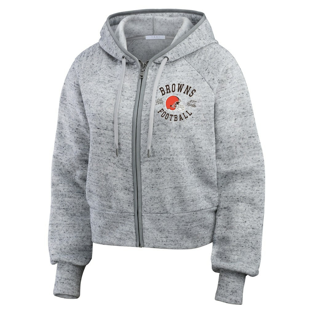 NFL Cleveland Browns WEAR by Erin Andrews Women's Speckled Fleece Cropped Full-Zip Hoodie