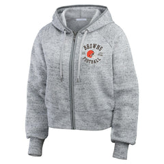 NFL Cleveland Browns WEAR by Erin Andrews Women's Speckled Fleece Cropped Full-Zip Hoodie