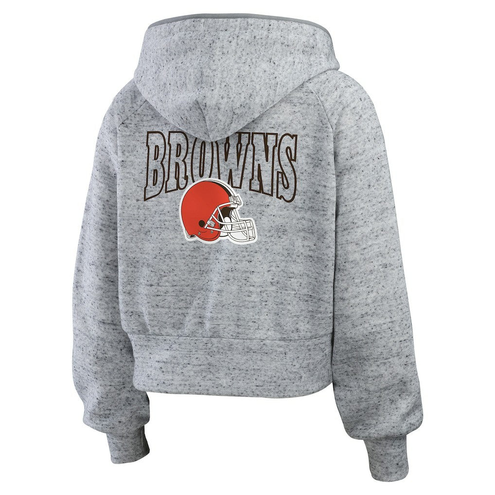 NFL Cleveland Browns WEAR by Erin Andrews Women's Speckled Fleece Cropped Full-Zip Hoodie