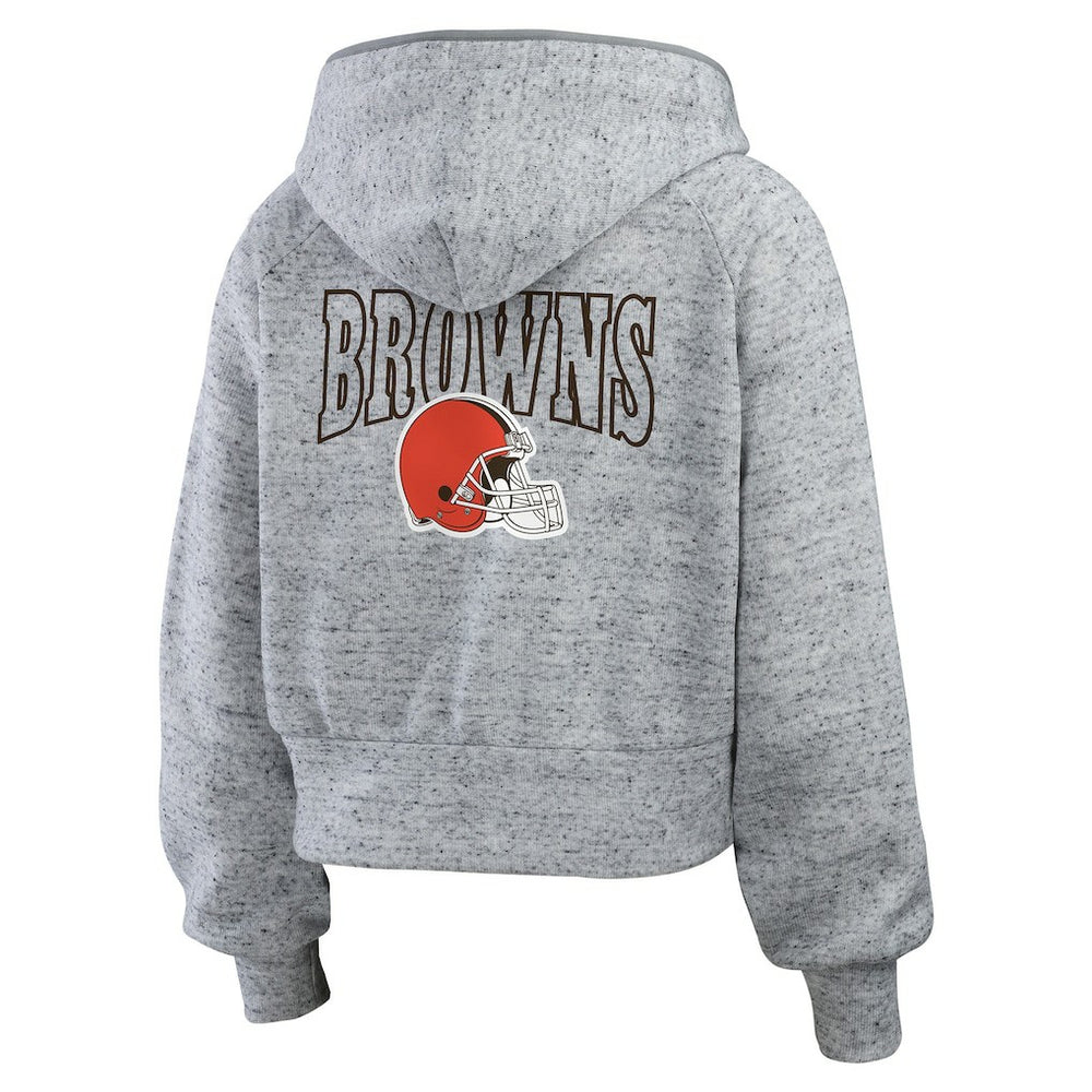 NFL Cleveland Browns WEAR by Erin Andrews Women's Speckled Fleece Cropped Full-Zip Hoodie