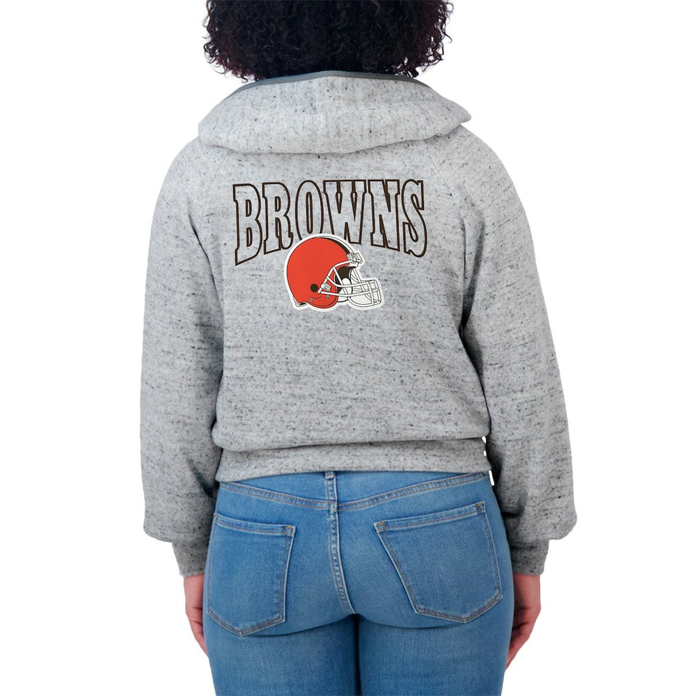 NFL Cleveland Browns WEAR by Erin Andrews Women's Speckled Fleece Cropped Full-Zip Hoodie