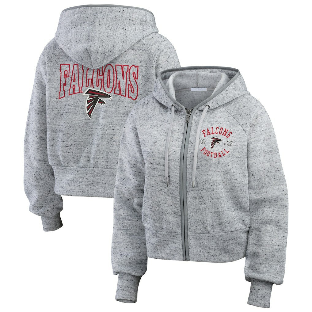 NFL Atlanta Falcons WEAR by Erin Andrews Women's Speckled Fleece Cropped Full-Zip Hoodie