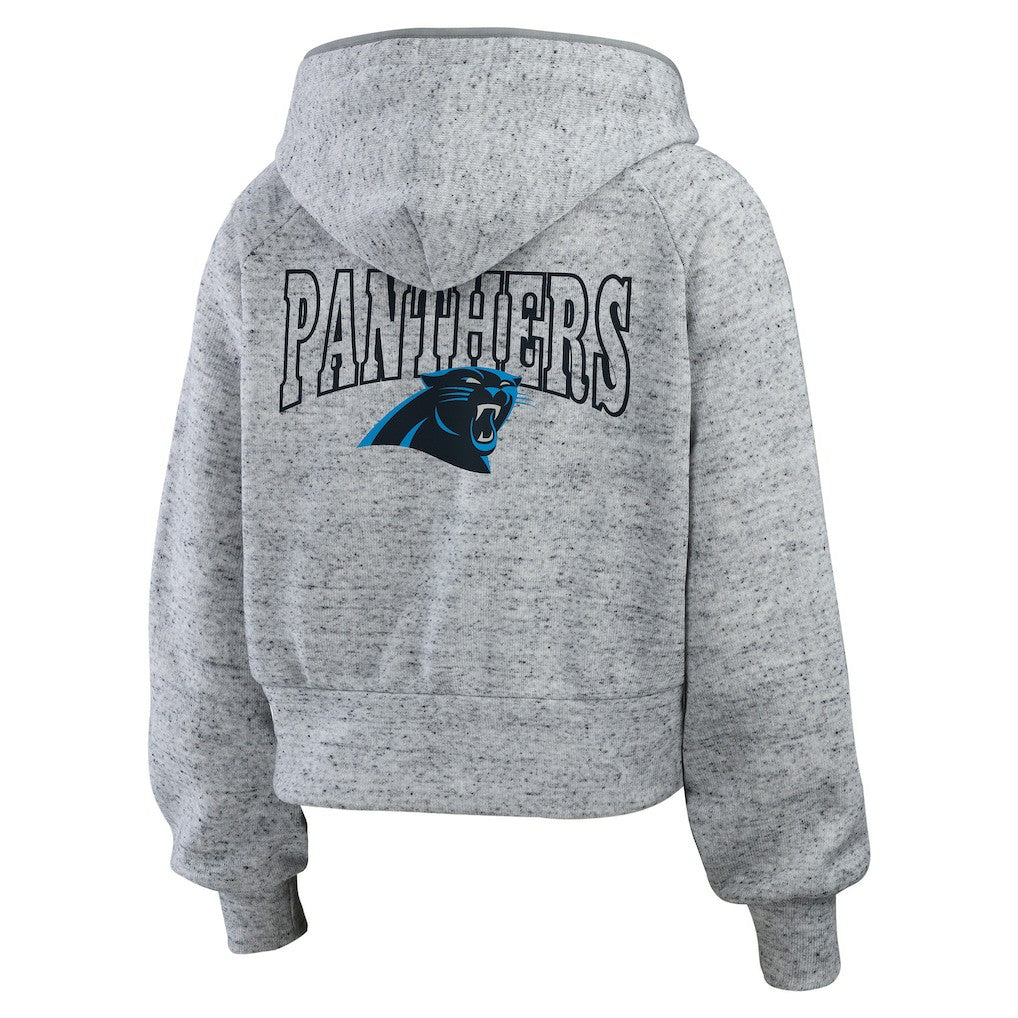 NFL Carolina Panthers WEAR by Erin Andrews Women's Speckled Fleece Cropped Full-Zip Hoodie
