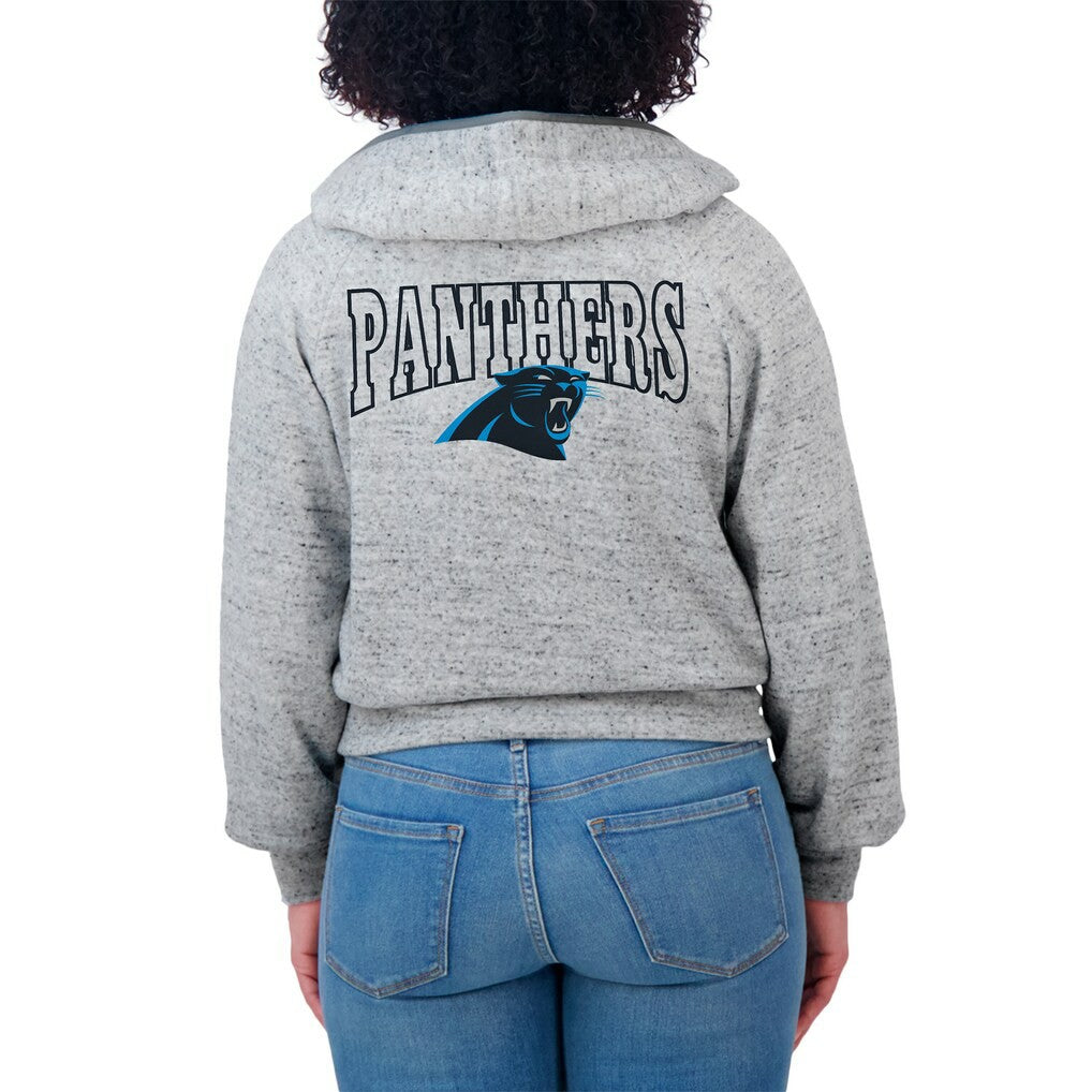 NFL Carolina Panthers WEAR by Erin Andrews Women's Speckled Fleece Cropped Full-Zip Hoodie