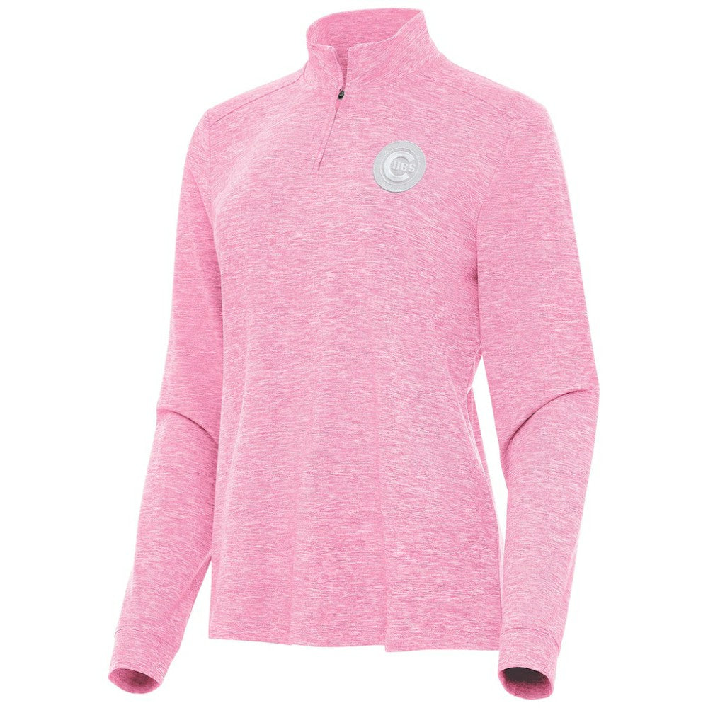 Chicago Cubs Antigua Women's Mentor Lightweight Mock Neck Quarter-Zip Top - Pink