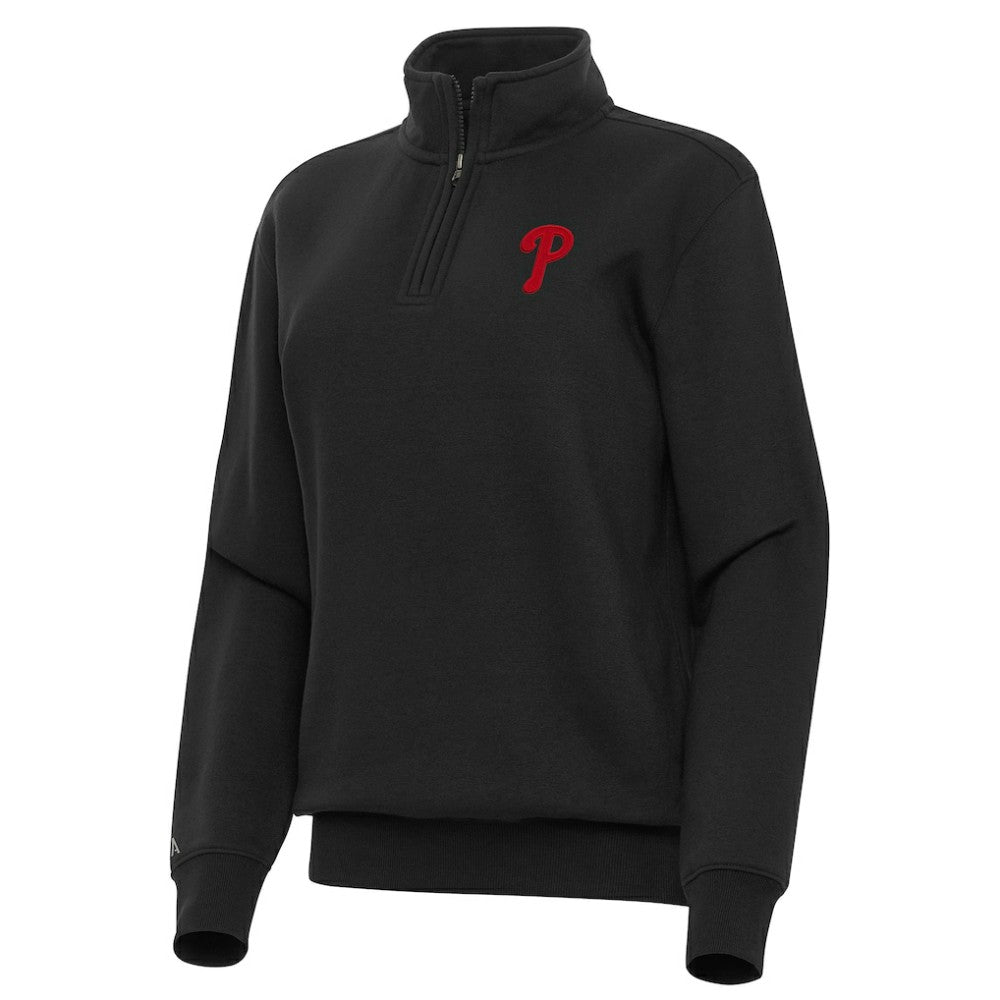 Philadelphia Phillies Antigua Women's Victory Quarter-Zip Sweatshirt - Black