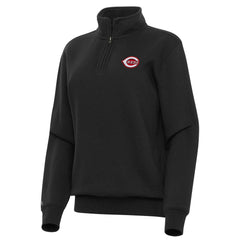 Cincinnati Reds Antigua Women's Victory Quarter-Zip Sweatshirt - Black