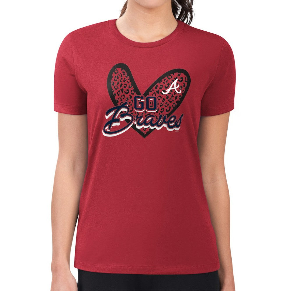 Atlanta Braves G-III 4Her by Carl Banks Women's Super-Slim Fit Lightweight Leopard Heart T-Shirt - Red