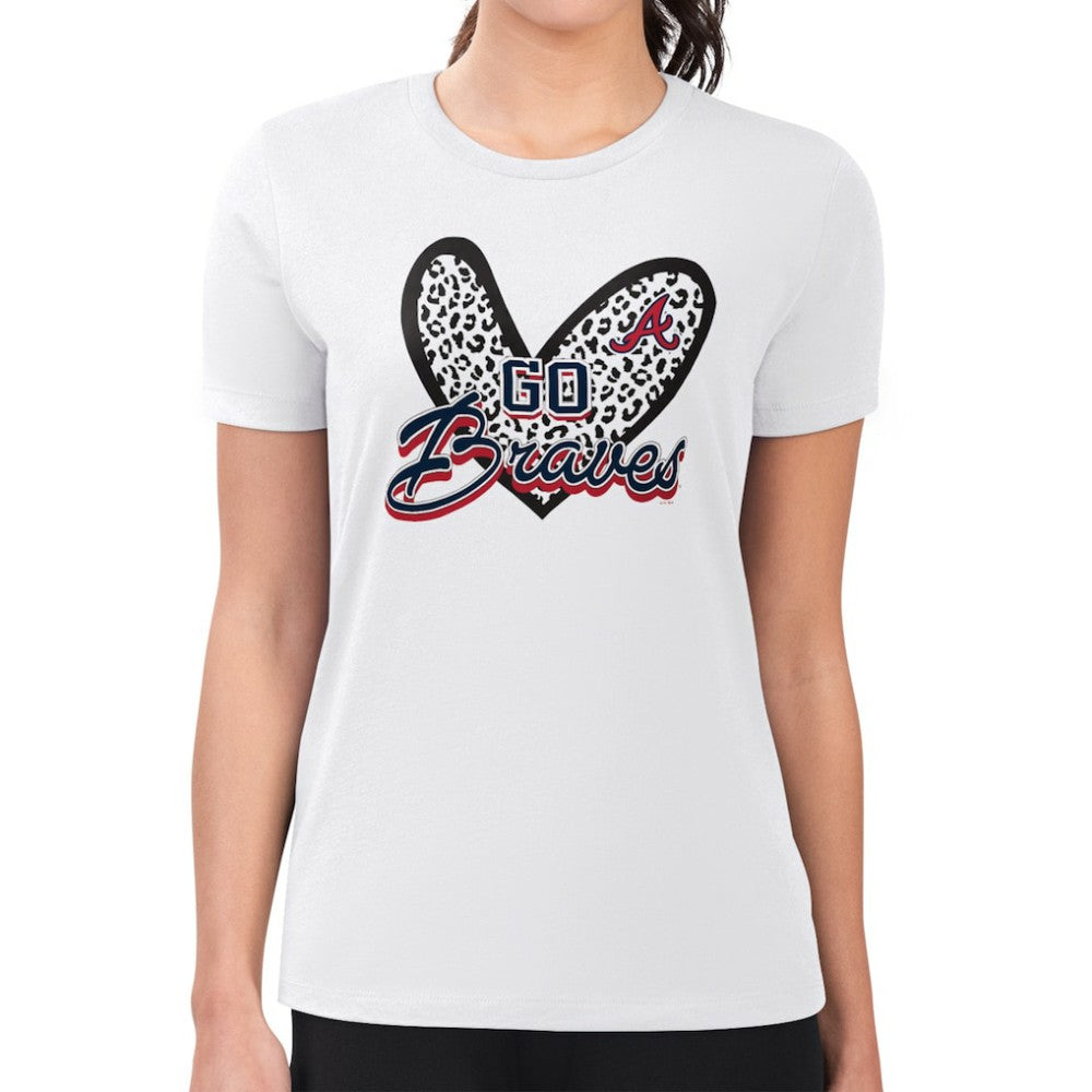 Atlanta Braves G-III 4Her by Carl Banks Women's Super-Slim Fit Lightweight Leopard Heart T-Shirt - White