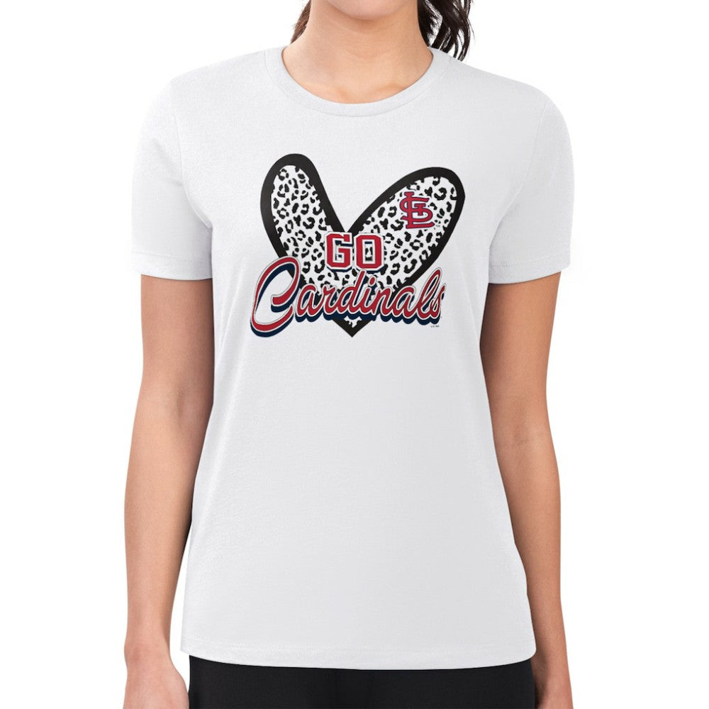 St. Louis Cardinals G-III 4Her by Carl Banks Women's Super-Slim Fit Lightweight Leopard Heart T-Shirt - White