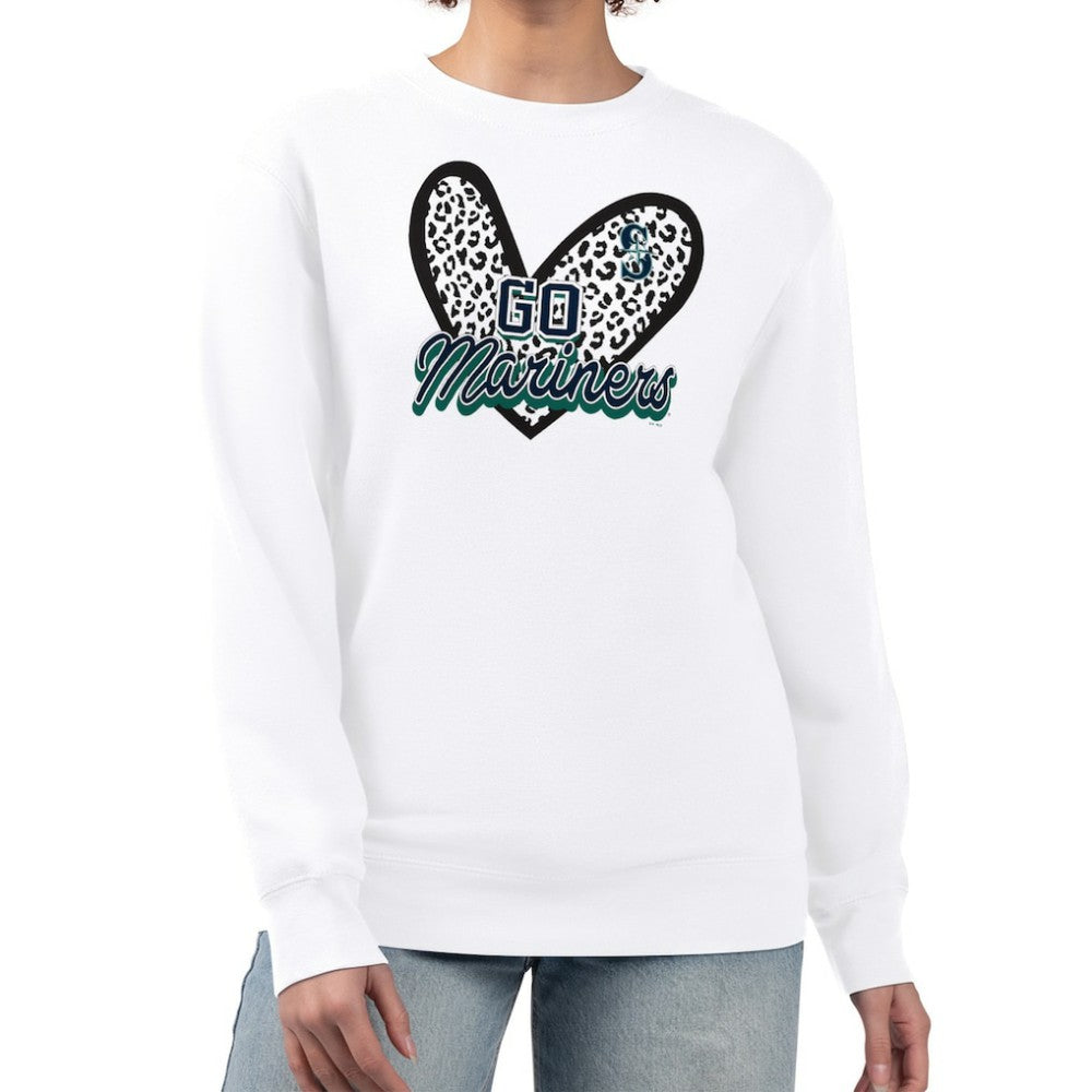 Seattle Mariners G-III 4Her by Carl Banks Women's Leopard Heart Pullover Sweatshirt - White