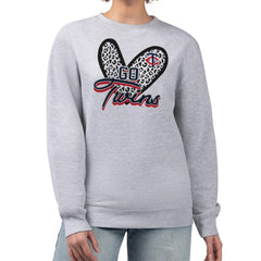 Minnesota Twins G-III 4Her by Carl Banks Women's Leopard Heart Pullover Sweatshirt - Heather Gray