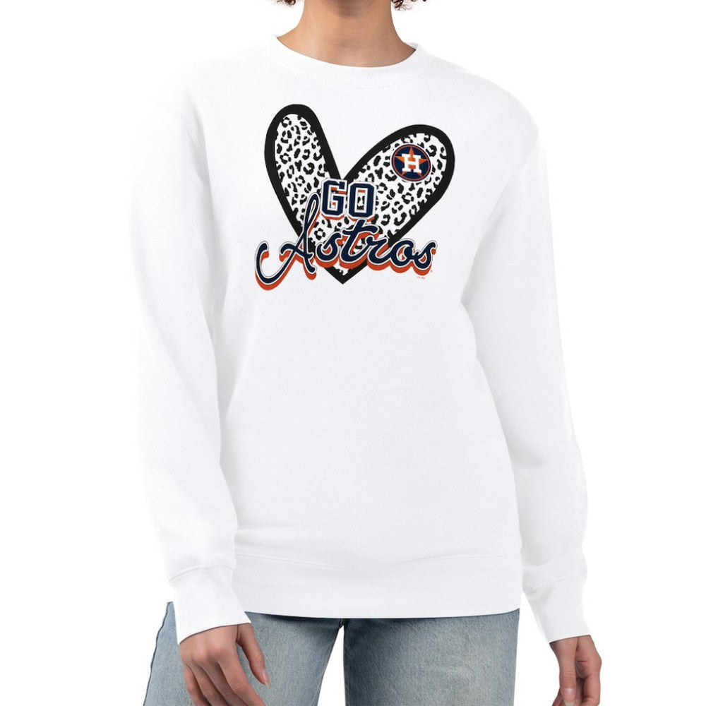 Houston Astros G-III 4Her by Carl Banks Women's Leopard Heart Pullover Sweatshirt - White