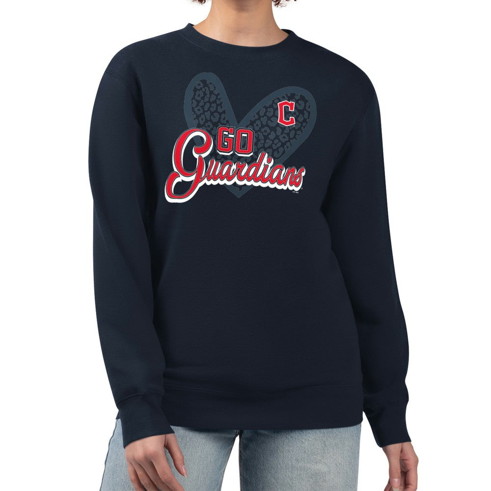 Cleveland Guardians G-III 4Her by Carl Banks Women's Leopard Heart Pullover Sweatshirt - Navy
