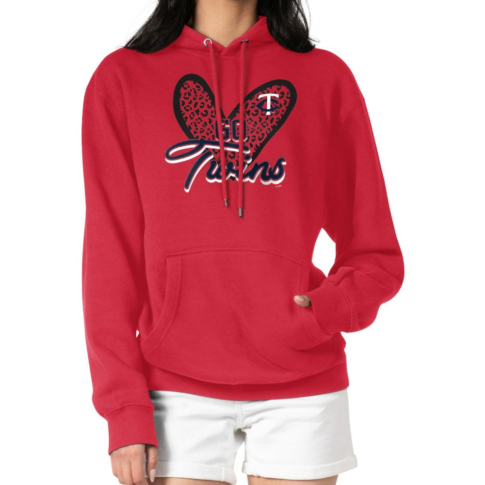 Minnesota Twins G-III 4Her by Carl Banks Women's Leopard Heart Pullover Hoodie - Red