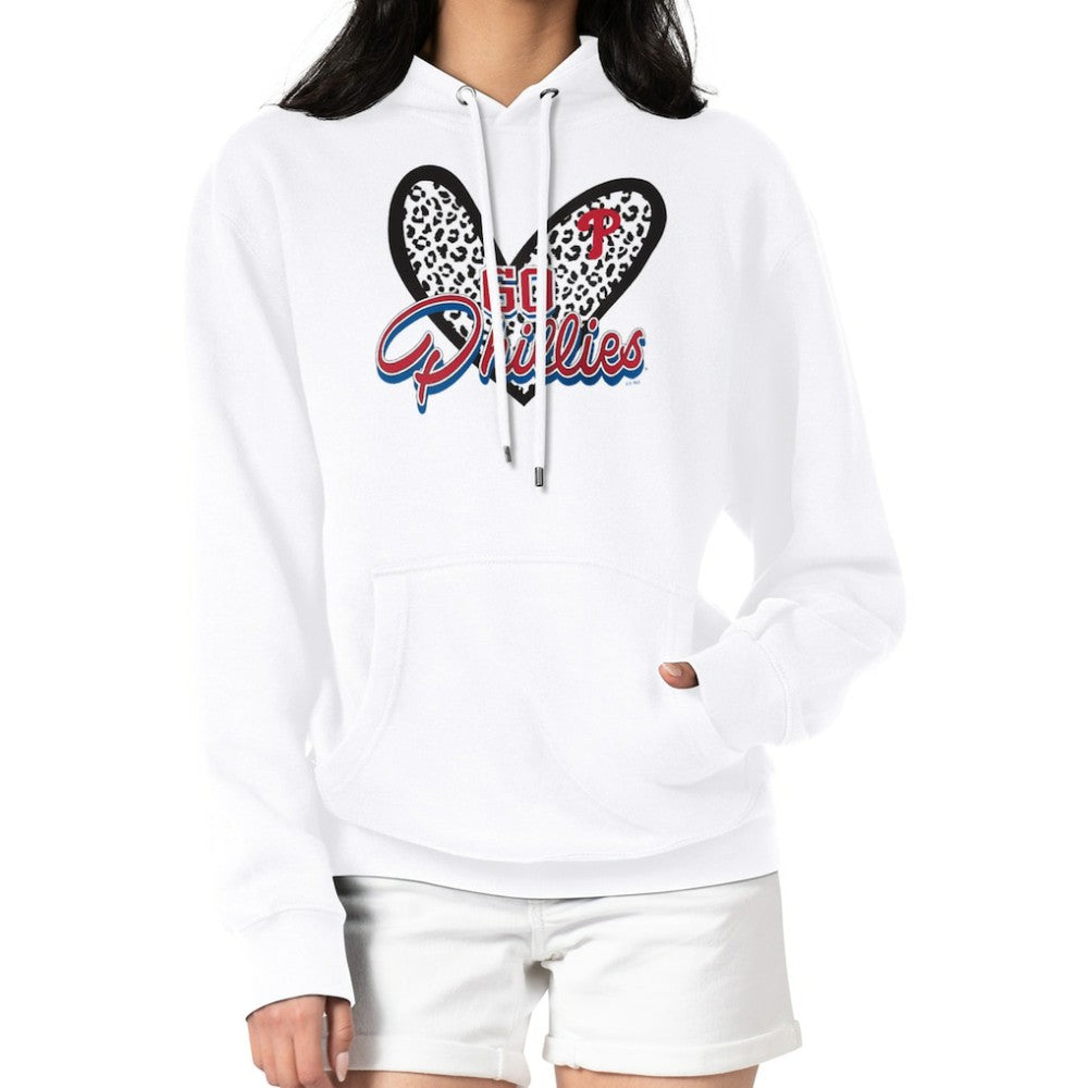 Philadelphia Phillies G-III 4Her by Carl Banks Women's Leopard Heart Pullover Hoodie - White