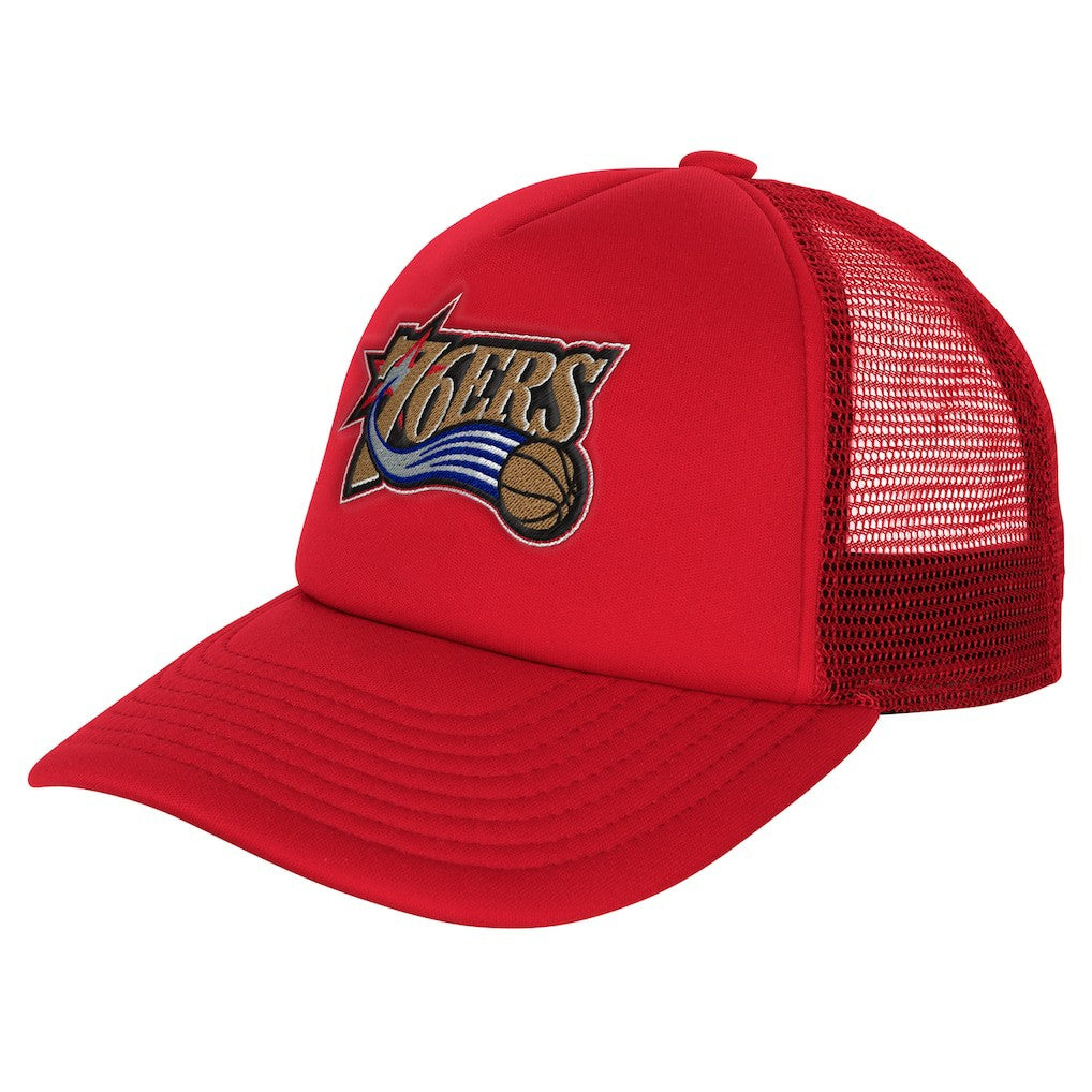 Philadelphia 76ers Youth Core Evergreen Trucker Adjustable Hat - Red | Mitchell & Ness cheap