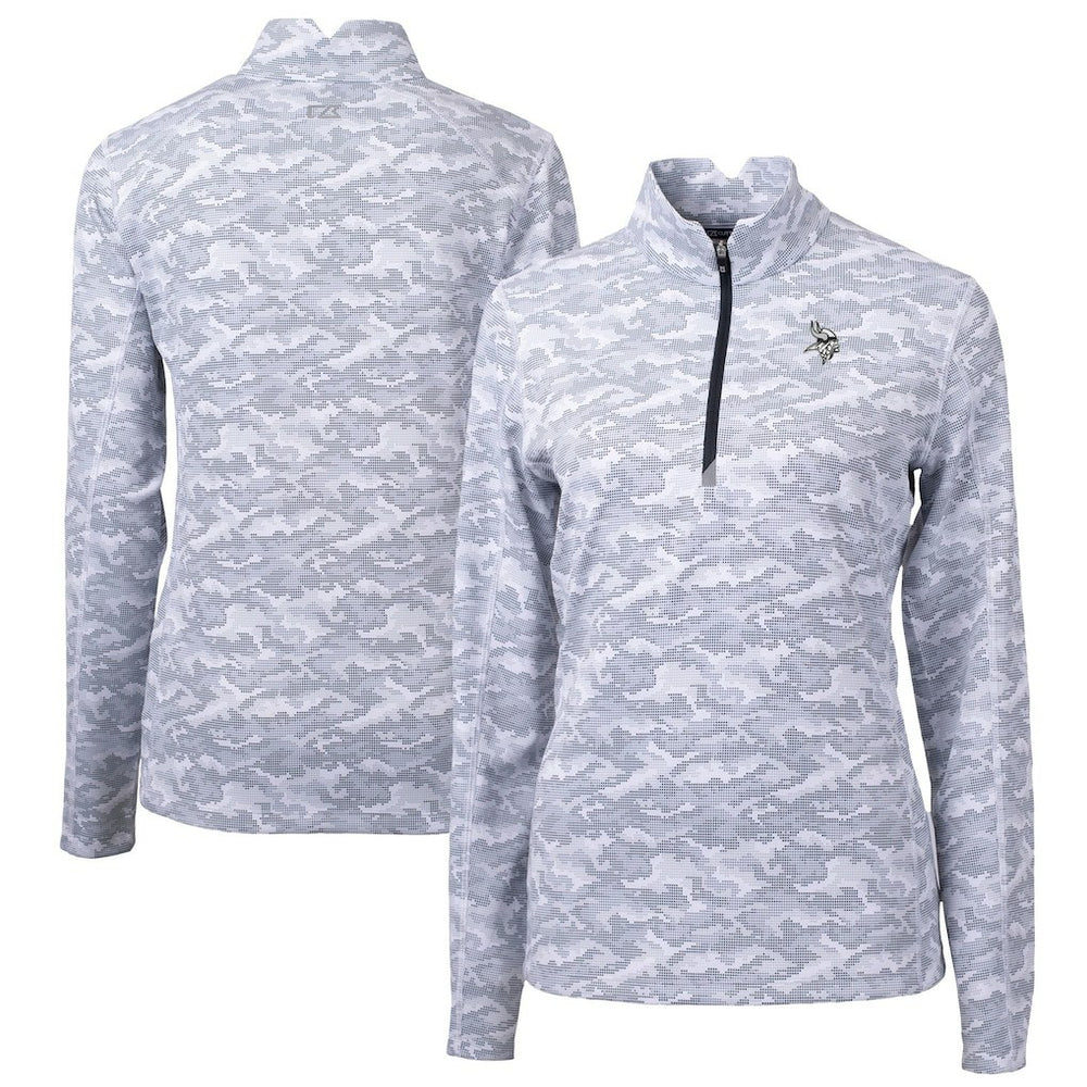 NFL Minnesota Vikings Cutter & Buck Women's Traverse Camo Print Stretch Tri-Blend Quarter-Zip Top