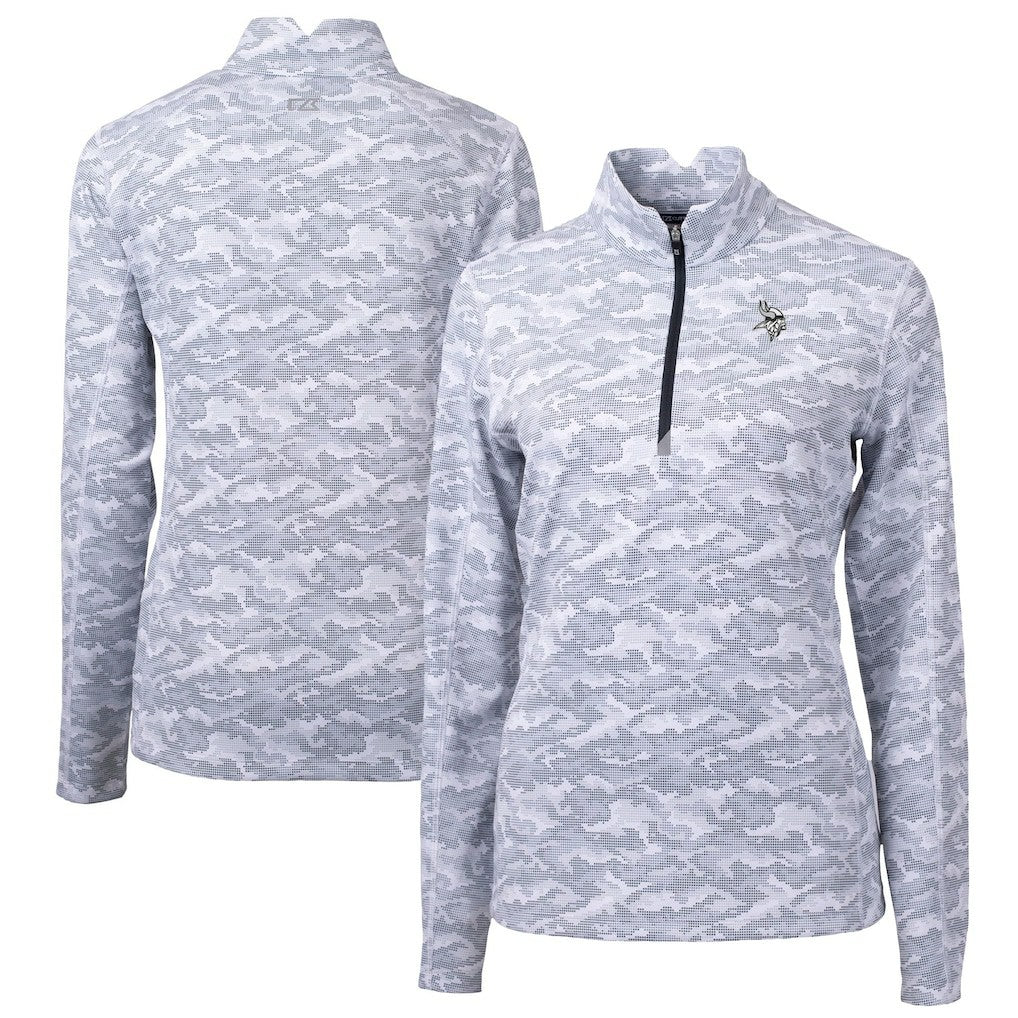 NFL Minnesota Vikings Cutter & Buck Women's Traverse Camo Print Stretch Tri-Blend Quarter-Zip Top