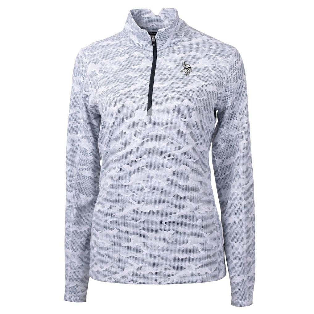 NFL Minnesota Vikings Cutter & Buck Women's Traverse Camo Print Stretch Tri-Blend Quarter-Zip Top