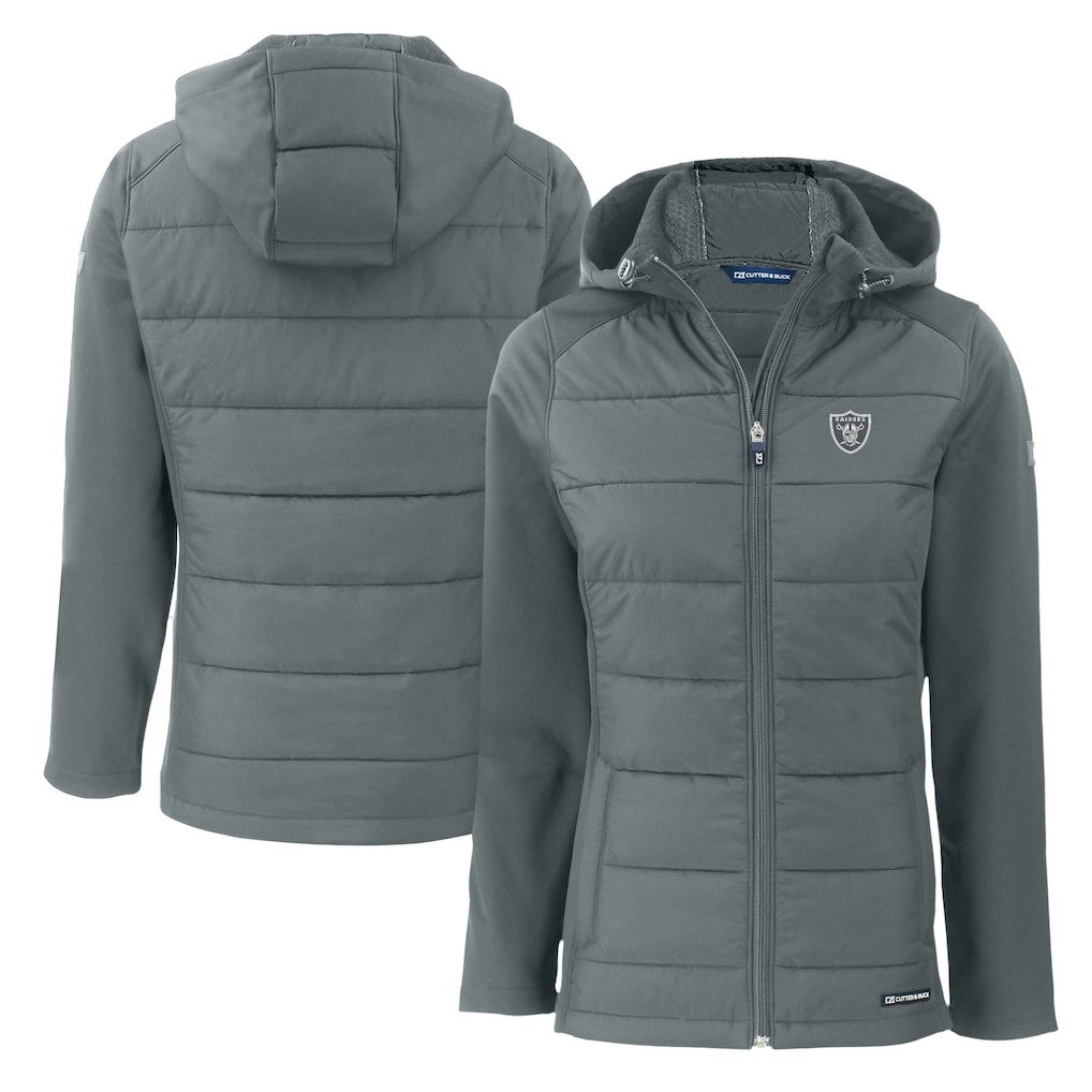 NFL Las Vegas Raiders Cutter & Buck Women's Evoke Hybrid Eco Softshell Recycled Full-Zip Hoodie Jacket