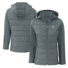 NFL Las Vegas Raiders Cutter & Buck Women's Evoke Hybrid Eco Softshell Recycled Full-Zip Hoodie Jacket