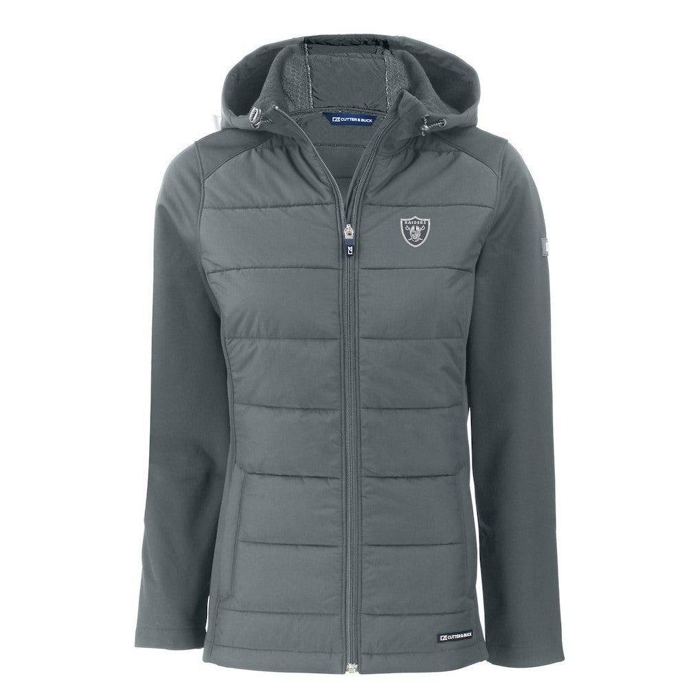 NFL Las Vegas Raiders Cutter & Buck Women's Evoke Hybrid Eco Softshell Recycled Full-Zip Hoodie Jacket