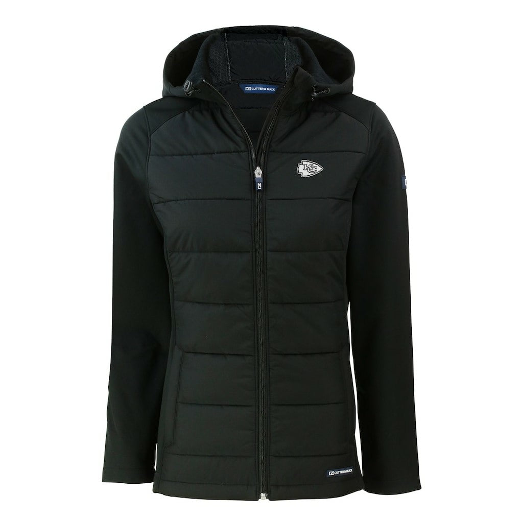 NFL Kansas City Chiefs Cutter & Buck Women's Evoke Hybrid Eco Softshell Recycled Full-Zip Hoodie Jacket