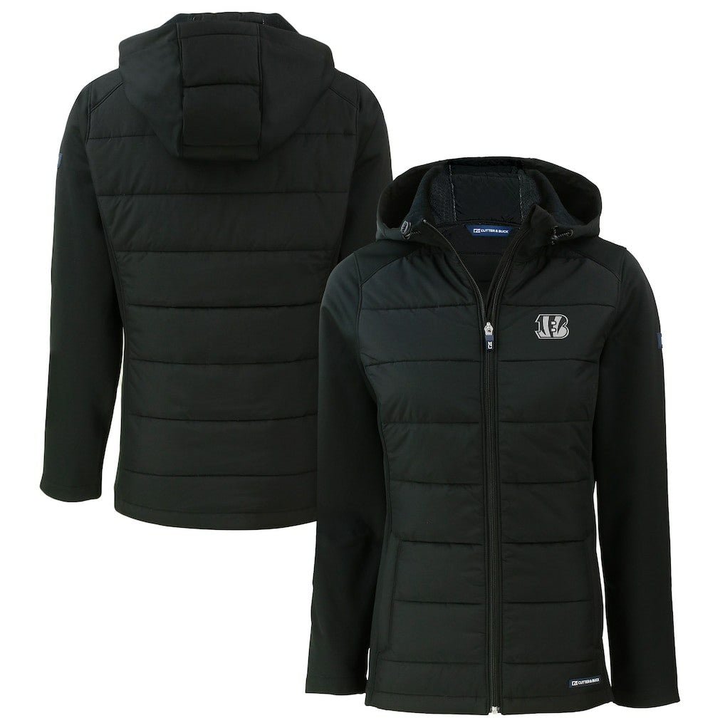 NFL Cincinnati Bengals Cutter & Buck Women's Evoke Hybrid Eco Softshell Recycled Full-Zip Hoodie Jacket
