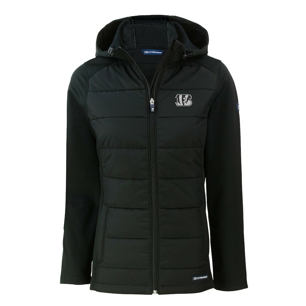 NFL Cincinnati Bengals Cutter & Buck Women's Evoke Hybrid Eco Softshell Recycled Full-Zip Hoodie Jacket