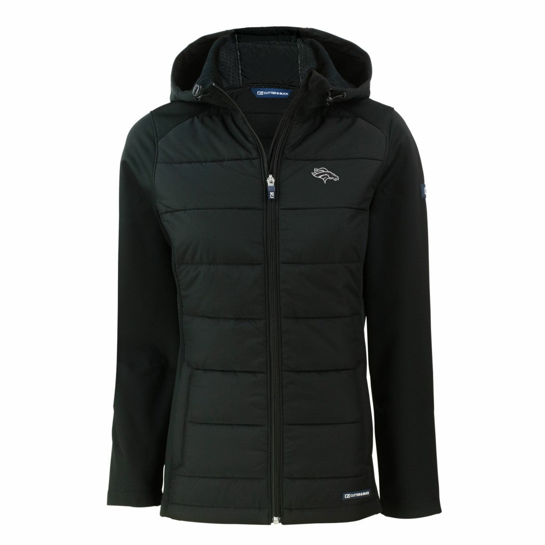 NFL Denver Broncos Cutter & Buck Women's Evoke Hybrid Eco Softshell Recycled Full-Zip Hoodie Jacket