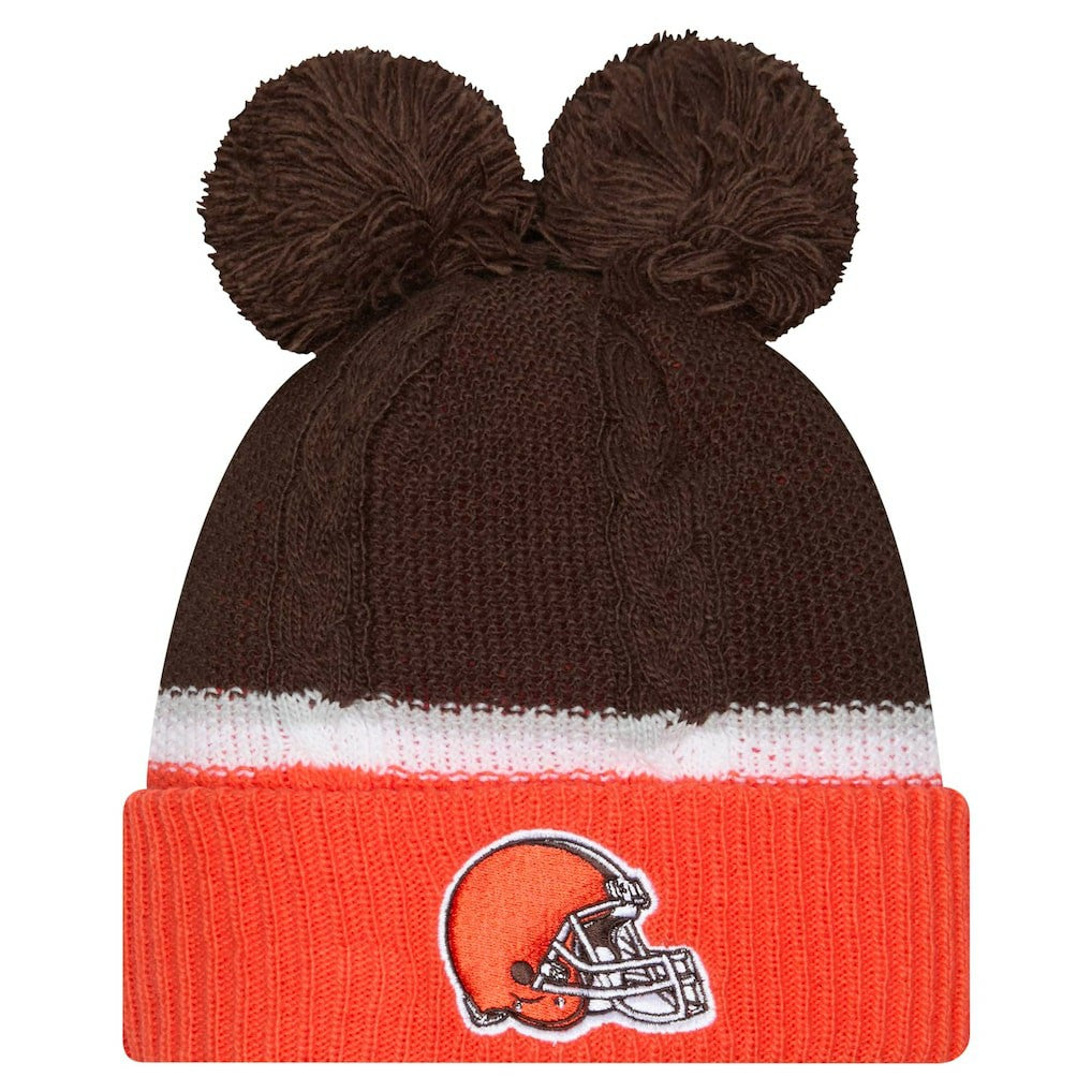 NFL Cleveland Browns Women's Double Bubble Cuffed Knit Hat with Poms