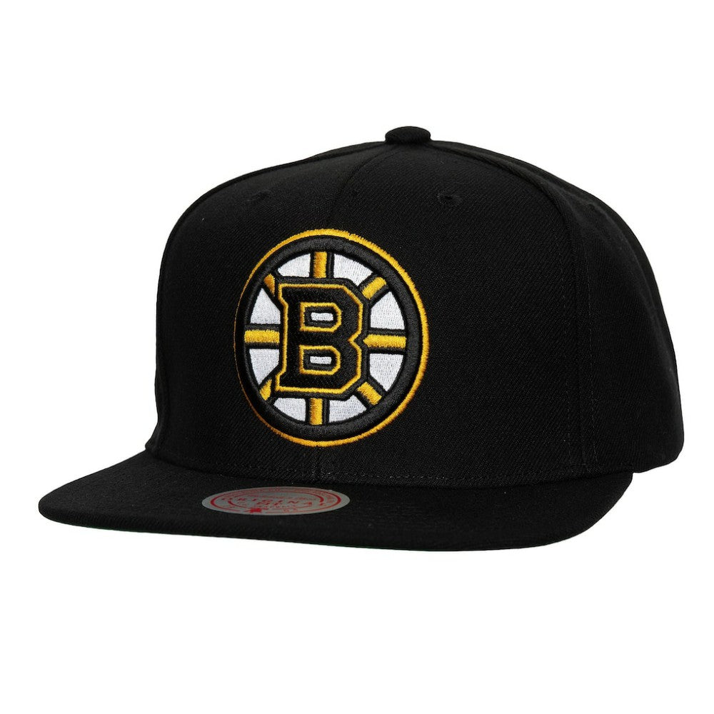 Boston Bruins Mitchell & Ness Core Top Spot Snapback Hat
