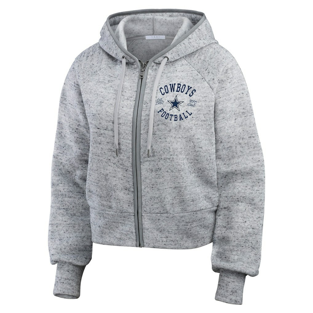 NFL Dallas Cowboys WEAR by Erin Andrews Women's Speckled Fleece Cropped Full-Zip Hoodie