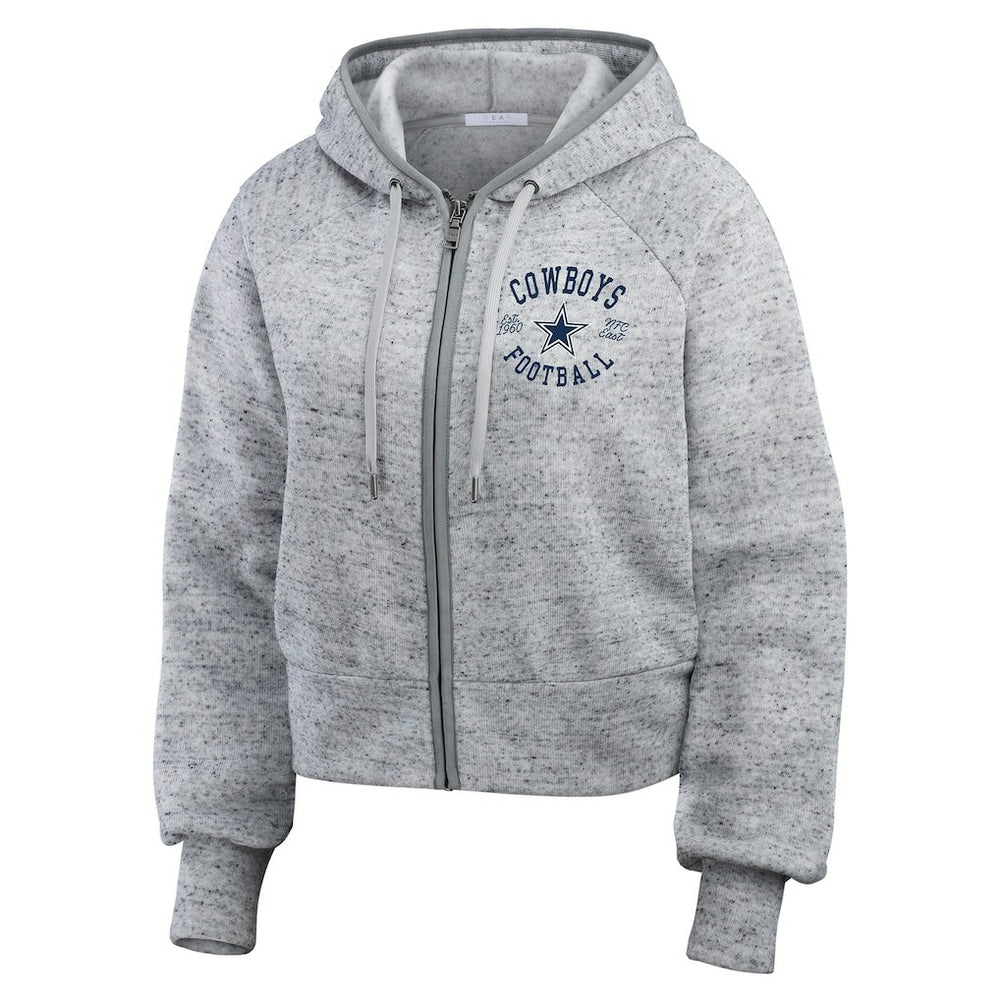 NFL Dallas Cowboys WEAR by Erin Andrews Women's Speckled Fleece Cropped Full-Zip Hoodie