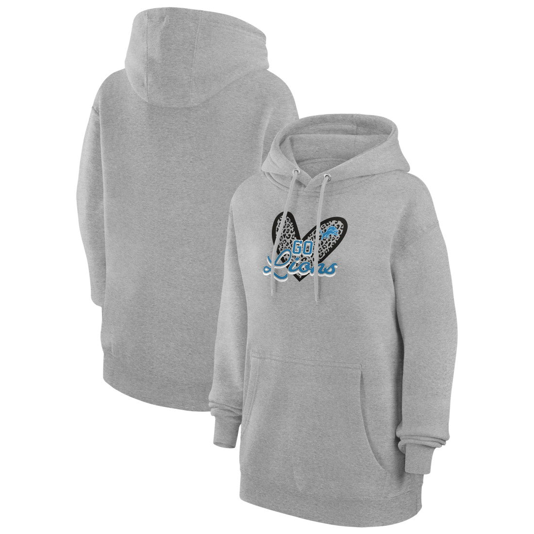 NFL Detroit Lions G-III 4Her by Carl Banks Women's Animal Print Heart Team Graphic Fleece Tri-Blend Pullover Hoodie