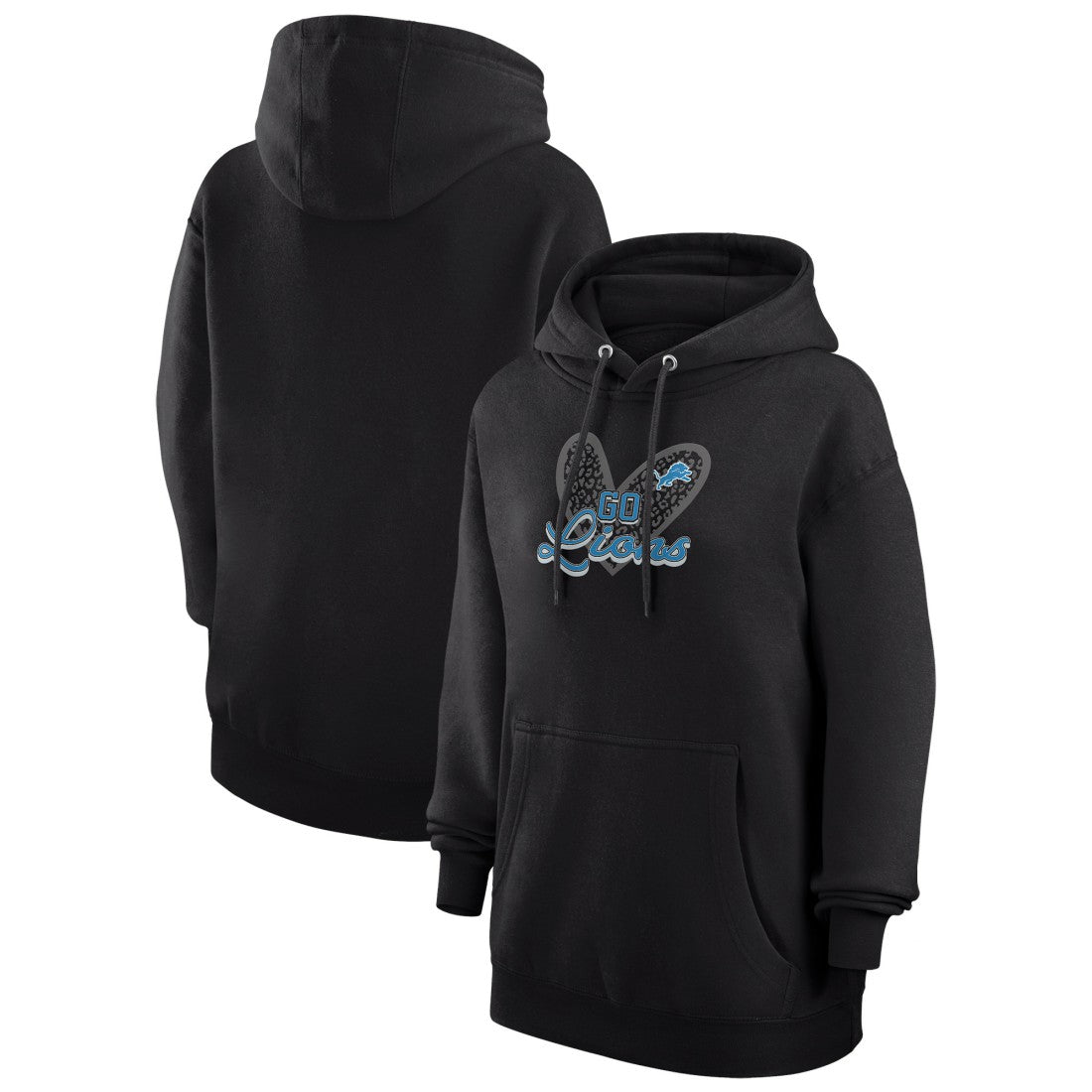 NFL Detroit Lions G-III 4Her by Carl Banks Women's Animal Print Heart Team Graphic Fleece Tri-Blend Pullover Hoodie